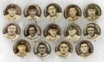 1910-1912 SWEET CAPORAL CIGARETTES HIGH GRADE COMPLETE SET OF 204 BUTTONS W/MANY HOF PLAYERS.