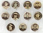 1910-1912 SWEET CAPORAL CIGARETTES HIGH GRADE COMPLETE SET OF 204 BUTTONS W/MANY HOF PLAYERS.