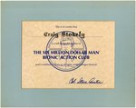 SIX MILLION DOLLAR MAN CRAIG STOKELY MEMBER CERTIFICATES AND MOUNTED AD TRIO.
