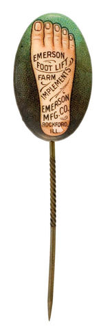 "EMERSON FOOT LIFT FARM IMPLEMENTS" CELLULOID STICKPIN.