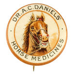 "DR. A.C. DANIELS HORSE MEDICINES" EARLY VETERINARY PRODUCT BUTTON FROM POTTER COLLECTION.