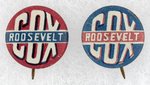 PAIR OF COX AND ROOSEVELT LITHO NAME BUTTONS.