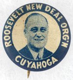 ROOSEVELT NEW DEAL CUYAHOGA LITHO PORTRAIT BUTTON.