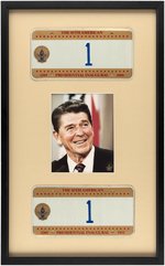REAGAN 1984 NUMBER 1 INAUGURAL LICENSE PLATES FROM PRESIDENTIAL LIMO.