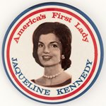 AMERICA'S FIRST LADY JAQUELINE KENNEDY RED VARIETY PORTRAIT BUTTON.