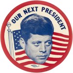 CLASSIC FLOATING HEAD OUR NEXT PRESIDENT KENNEDY PORTRAIT BUTTON.