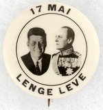 KENNEDY AND KING OF NORWAY OLAV V JUGATE BUTTON.