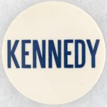 KENNEDY BLUE AND WHITE NAME BUTTON.