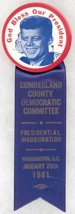 KENNEDY: GOD BLESS OUR PRESIDENT RIBBON BADGE CUMBERLAND COUNTY.