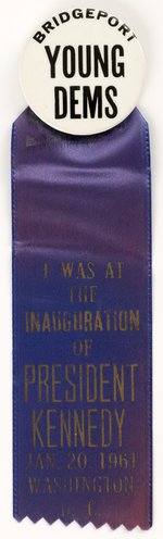 KENNEDY: BRIDGEPORT YOUNG DEMS 1961 INAUGURATION RIBBON BADGE.