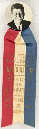 KENNEDY 1961 NEW JERSEY INAUGURATION RIBBON BADGE.