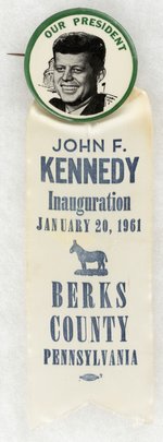 BERKS COUNTY, PA KENNEDY INAUGURATION RIBBON BADGE.