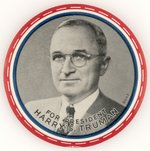 FOR PRESIDENT HARRY S. TRUMAN LARGE RWB PORTRAIT BUTTON.