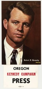 ROBERT F. KENNEDY 1968 PRIMARY OREGON PRESS PASS AND POSTCARD.