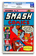 SMASH COMICS #4 NOVEMBER 1939 CGC 5.5 WHITE PAGES.