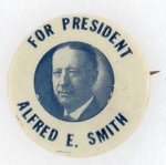 BLUETONE ALFRED E. SMITH FOR PRESIDENT PORTRAIT BUTTON.