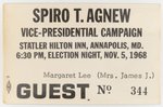 SPIRO T. AGNEW VP CAMPAIGN ELECTION NIGHT 1968 BADGE.