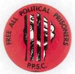 LEVIN COLLECTION BUTTON NOTATED ON BACK: POLITICAL PRISONERS SOLIDARITY COMM.