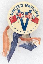 WWII AND FOUNDING OF "UNITED NATIONS"  V FOR VICTORY BUTTON CIRCA OCTOBER, 1945.