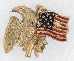 PRO LINCOLN C. 1864 EAGLE  W/ TALONS HOLDING FLAG EMBOSSED BRASS PIN-BACK.
