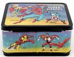 MARVEL COMICS' SUPER HEROES UNUSED METAL LUNCHBOX (COLOR TOUCHED RIM) AND THERMOS.