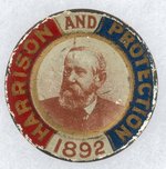 BENJAMIN HARRISON 1892 LITHO PIN BACK.