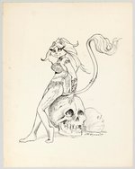 VICKY WYMAN ORIGINAL ART OF ANTHROPOMORPHIC CAT WOMAN & SKULLS.