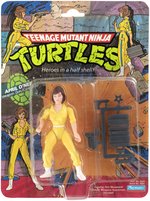TEENAGE MUTANT NINJA TURTLES (1988) - APRIL O'NEIL (BLUE STRIPE VARIETY) SERIES 1/10 BACK ACTION FIGURE ON CARD.