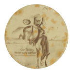 TR ON BRONC RARE 1904 CARTOON BUTTON.