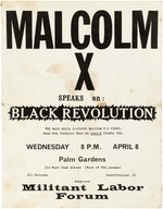 MALCOM X SPEAKS ON BLACK REVOLUTION 1964 CIVIL RIGHTS NEW YORK EVENT FLYER.