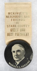 HARDING: McKINLEY'S FRIENDS AND NEIGHBORS OF STARK COUNTY BADGE.