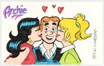 REX LINDSEY ORIGINAL ART COLOR SKETCH OF ARCHIE, BETTY AND VERONICA.