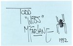 TODD MCFARLANE AUTOGRAPH WITH SPIDER-MAN SYMBOL.