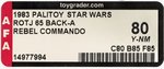 PALITOY STAR WARS: RETURN OF THE JEDI (1983) - REBEL COMMANDO 65 BACK-A AFA 80Y-NM.