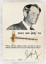 SCARCE ROBERT F. KENNEDY "BOBBY PIN" ON ORIGINAL CARD.