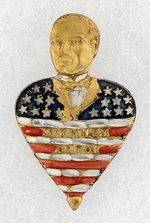 McKINLEY ON TOP FIGURAL PATRIOTIC BADGE.