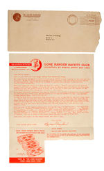 "LONE RANGER SAFETY CLUB" 1948 LETTER WITH BADGE PREMIUM AND ENVELOPE.