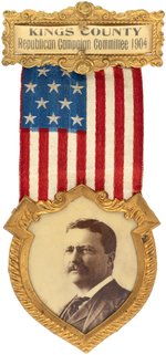 ROOSEVELT 1904 KINGS COUNTY, NEW YORK RIBBON BADGE.