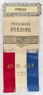 PRESIDENT HARDING 4TH OF JULY 1923 PRESS RIBBON BADGE.