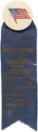 HARDING & COOLIDGE RARE WAR RISK DIVISION WASH. DC INAUGURAL RIBBON.