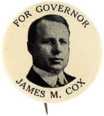 FOR GOVERNOR JAMES M. COX RARE 1.25" OHIO PORTRAIT BUTTON.