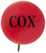 COX BOLD RED BACKGROUND CAMPAIGN BUTTON UNLISTED IN HAKE.