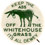 KEEP THE ASS OFF THE WHITEHOUSE GRASS IT'S ALL DEWEY SCARCE BUTTON.