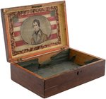 HARRISON THE HERO OF TIPPECANOE 1840 REVERSE PAINTED GLASS PORTAIT IN WOOD CHEST.