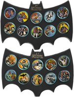 BATMAN TIN LITHO BATCOINS COMPLETE SET IN BAT SYMBOL HOLDERS.