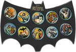 BATMAN TIN LITHO BATCOINS COMPLETE SET IN BAT SYMBOL HOLDERS.