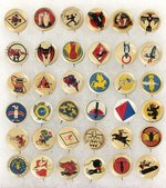 KELLOGG'S PEP 36 MILITARY INSIGNIA BUTTONS USED AS CEREAL PACKAGE GIVEAWAYS IN 1943 AND 1945.