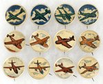 KELLOGG'S PEP CEREAL 12 WWII WAR PLANE GIVE-AWAY BOX INSERT SET OF BUTTONS FROM 1943 AND 1945.