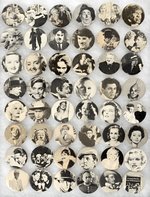 SANDYVAL GRAPHICS N.Y.C. COMPLETE SET OF 48 MOVIE STAR BUTTONS W/THE WORDS "PERSONALITY BUTTONS" ON THE CURL.