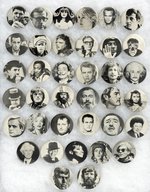 POSSIBLE COMPLETE SET OF 37 HISTORICAL AND 1960s CELEBRITY BUTTONS ATTRIBUTED TO PERSONALITY POSTERS.